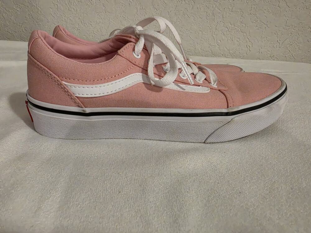 Vans Womens Size 5 Coral Pink White Stripe Low Top Canvas Sneakers Shoes 5007698